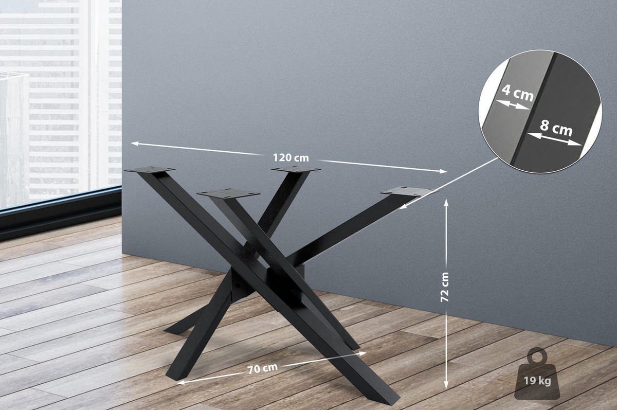 TISCHBEIN eckig 120/70/72 cm Metall industrial schwarz - Schwarz, Metall (120/72/70cm) - CLP