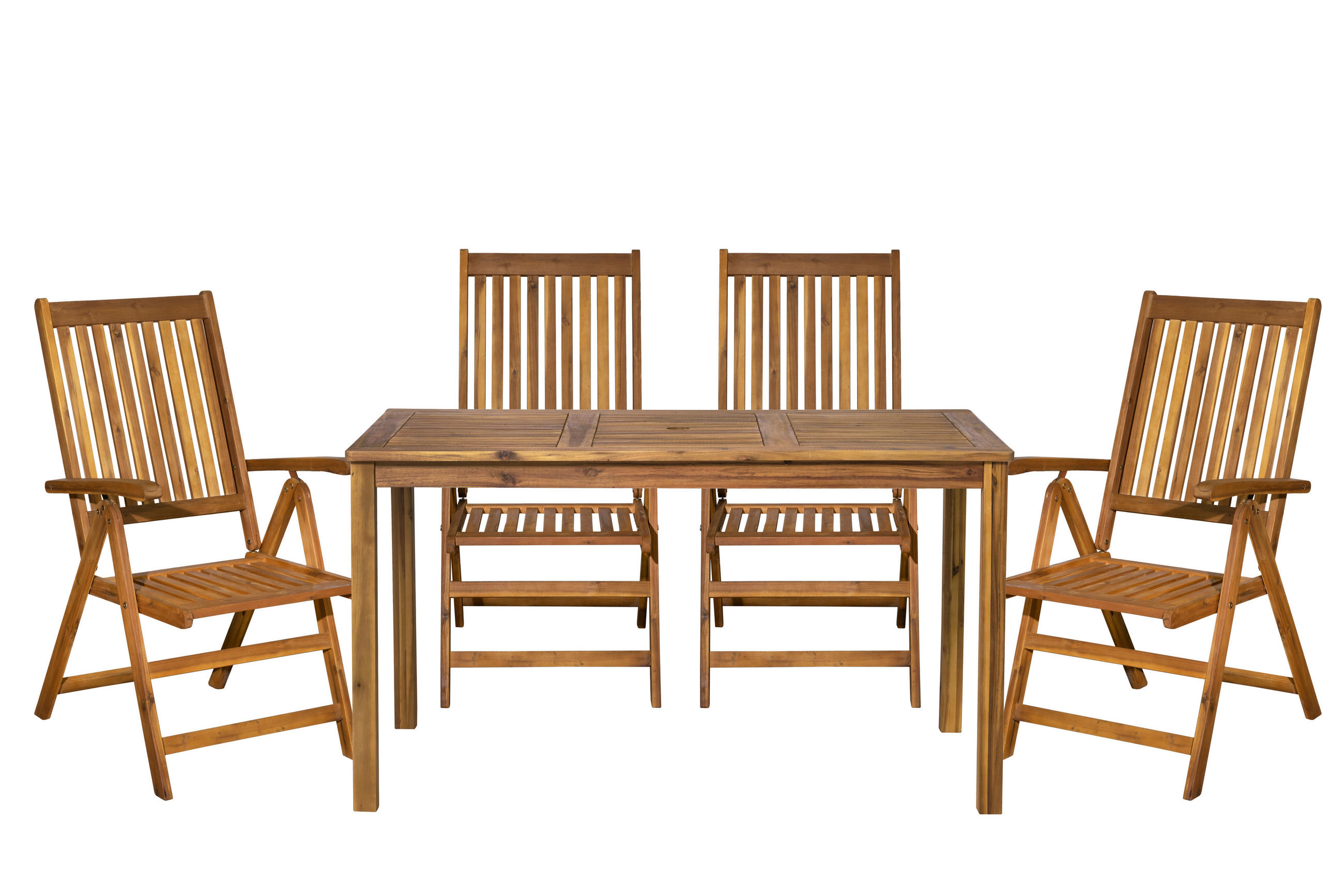 SITZGRUPPE Akana mit 4 Stühlen und 1 Tisch - 135x80 cm - Akazienholz geölt - Naturfarben, Holz - TPFGarden