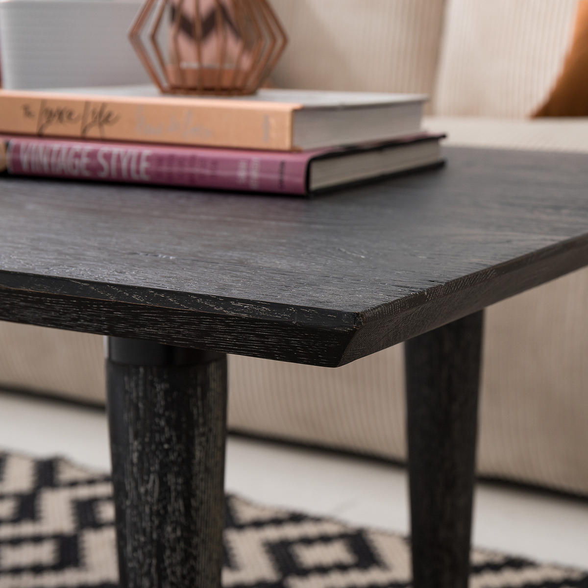 COUCHTISCH - Massivholz - Eiche Schwarz - Eichefarben/Schwarz, Holz/Metall (60/120/47cm) - home24