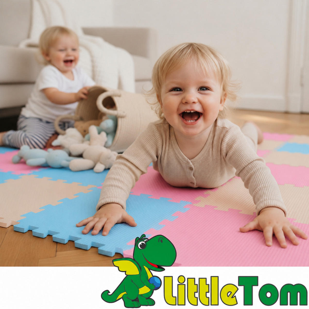 SPIELMATTE ab Null 270/90 cm Puzzlematte Hellblau - Pink, Kunststoff (30/30cm) - Littletom