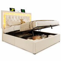POLSTERBETT 180/200 cm in Beige mit Bettkasten, LED und USB/Type-C Samt mit Rautensteppung - Beige, Holzwerkstoff/Textil (180/200cm) - STILVORA