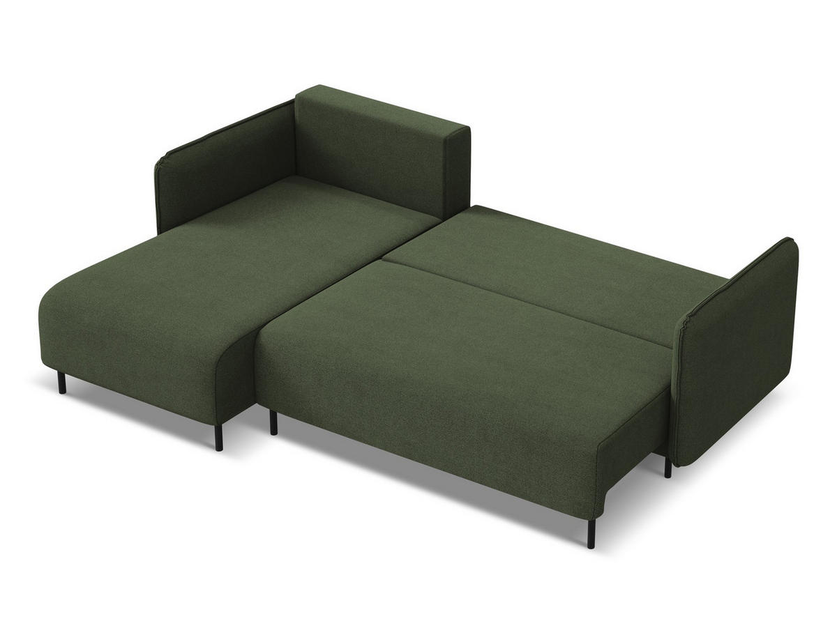 ECKSOFA mit Schlaffunktion Strukturstoff Stoff Grün - Schwarz/Olivgrün, Holz/Textil (162/236cm) - Makamii