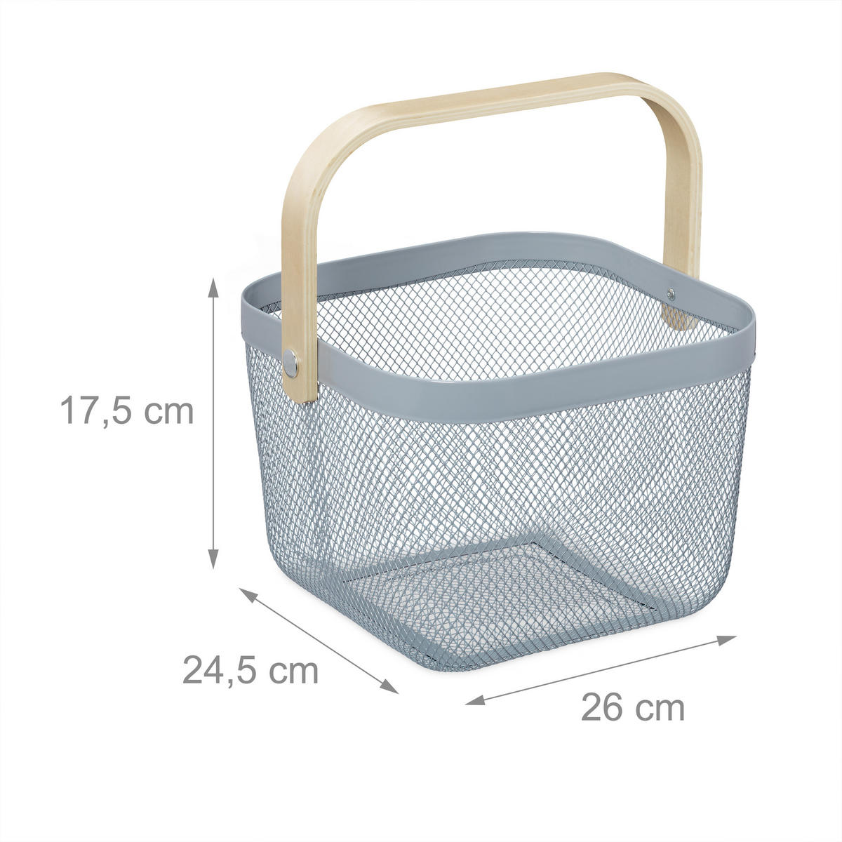 AUFBEWAHRUNGSKORB - Grau, Holz/Metall (26/17.5/24.5cm) - Relaxdays