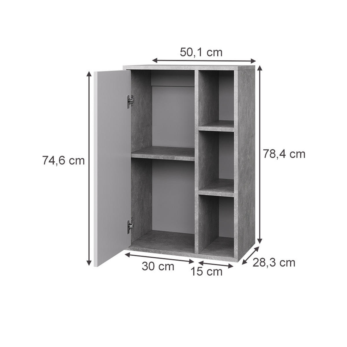 STĚNOVÁ POLICE Berno Beton/bílá - šedá, kompozitní dřevo (50.1/78.4/28.3cm) - Vicco