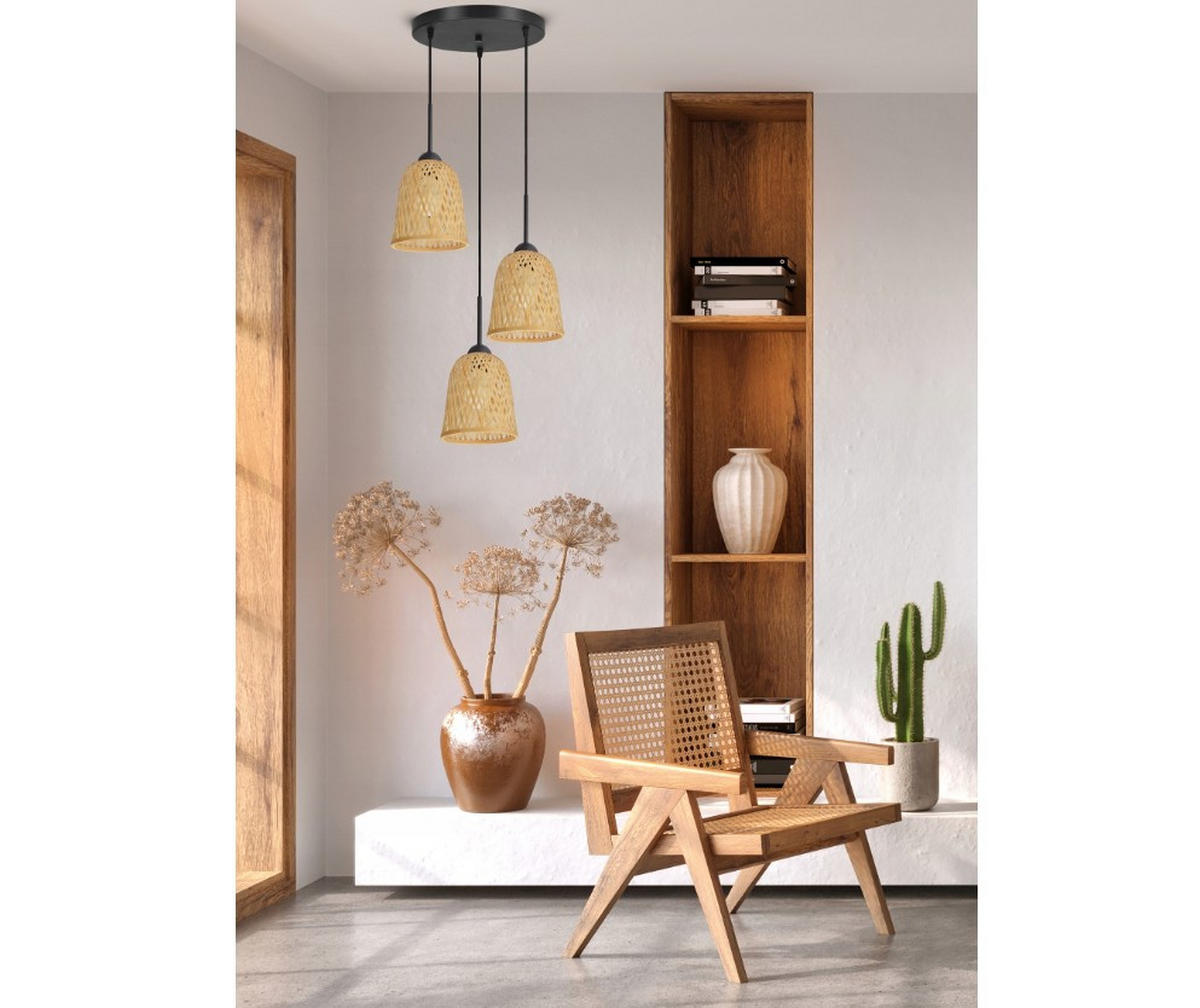 PENDELLEUCHTE BOHO - Schwarz/Weiß, Holz/Metall (40/40/100cm) - kiki design