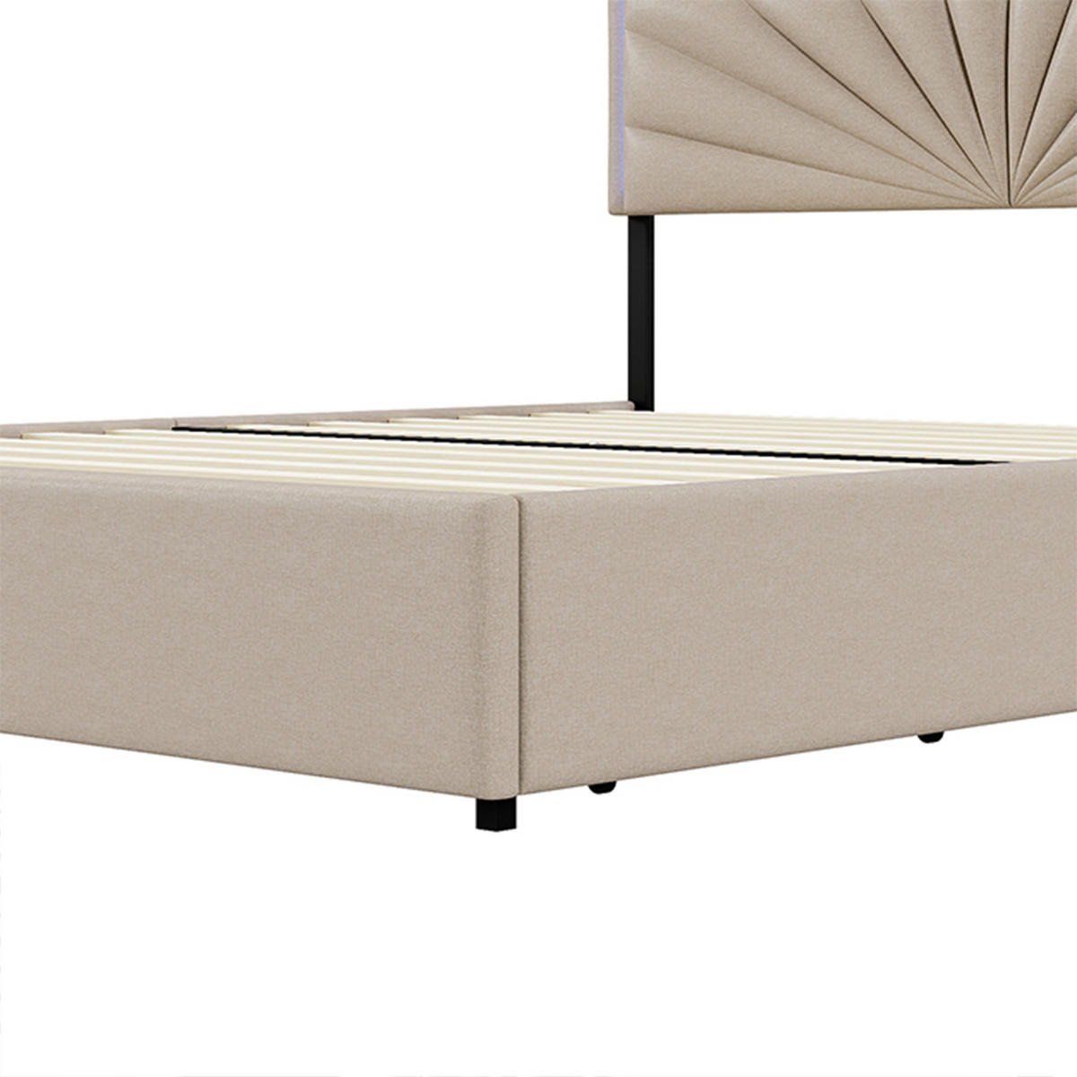 POLSTERBETT 160x200 cm mit Stauraum, Doppelbett 160 x 200 mit LED-Beleuchtung, 4 Schubladen, Lattenrost, beige Leinenstoff - Beige, Holz/Holzwerkstoff (160/200cm) - GENKI LIVING