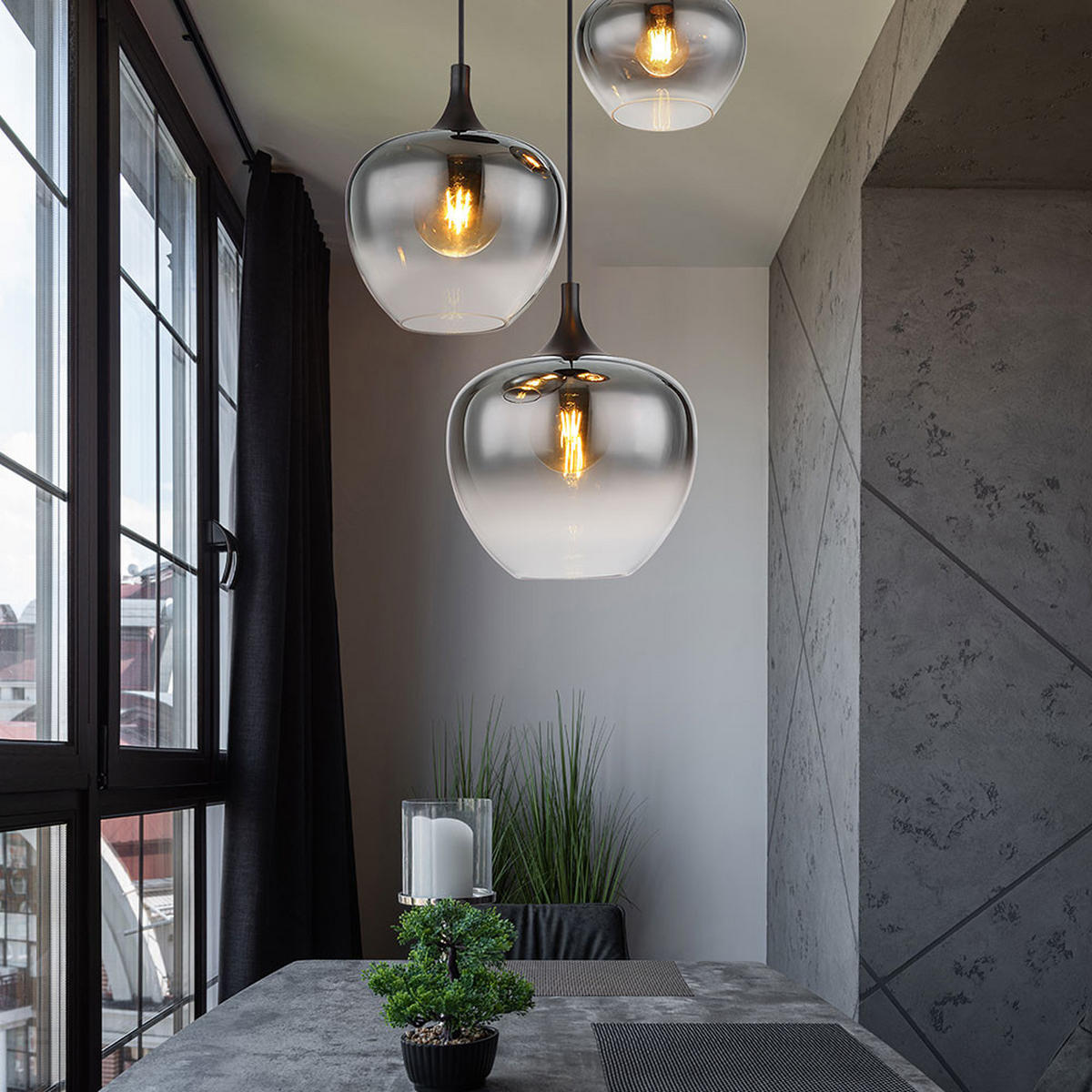 HÄNGELEUCHTE Metall Rauchfarben 3-flammig - Schwarz, Glas (48/48/120cm) - Globo Lighting