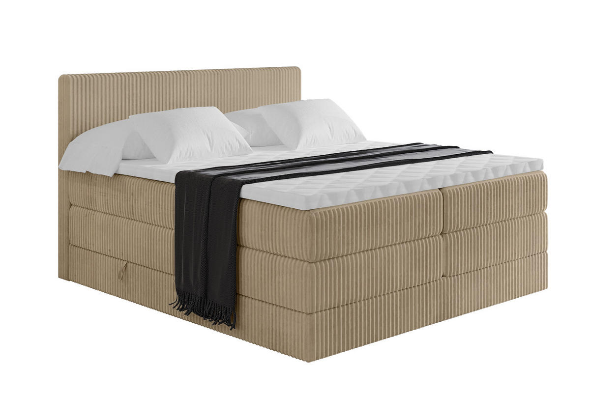 BOXSPRINGBETT mit Matratze H3|H4 und Lattenrost - TOLO KING 140x200 Cord - Beige - Beige, Holzwerkstoff (140/200cm) - ALTDECOR