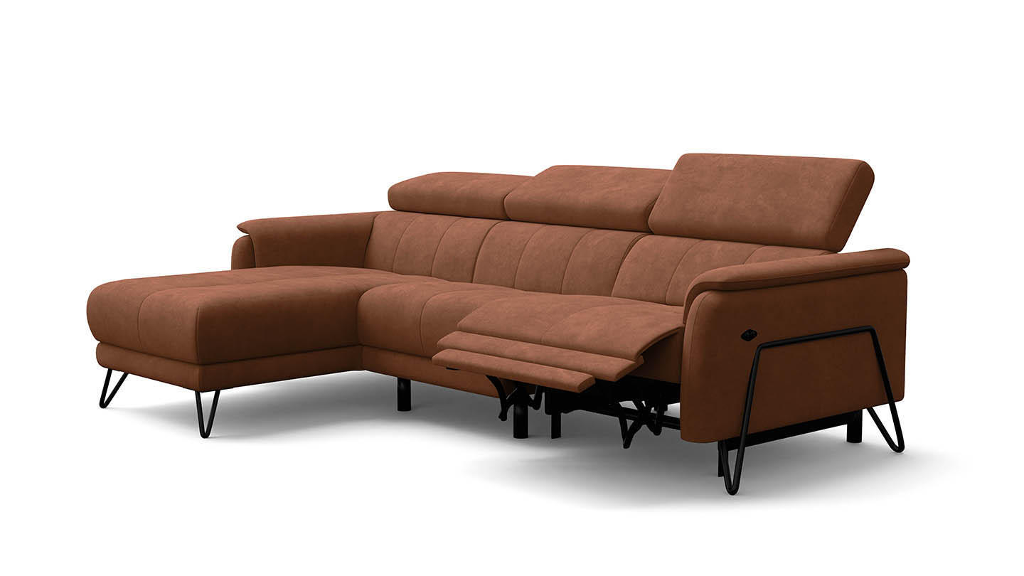 ECKSOFA RODEN 4-Sitzer mit Relax, braun, Veloursstoff - Braun, Holz/Textil (268/92cm) - Wozimo