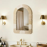 78CM H Bogenförmiger Wandspiegel, Geeignet für Wohnzimmer, Schlafzimmer, Badezimmer und Flur Boho-Stil MDF-Material - Beige/Hellgelb, Holz/Kunststoff (78/3/52cm) - Hometopia