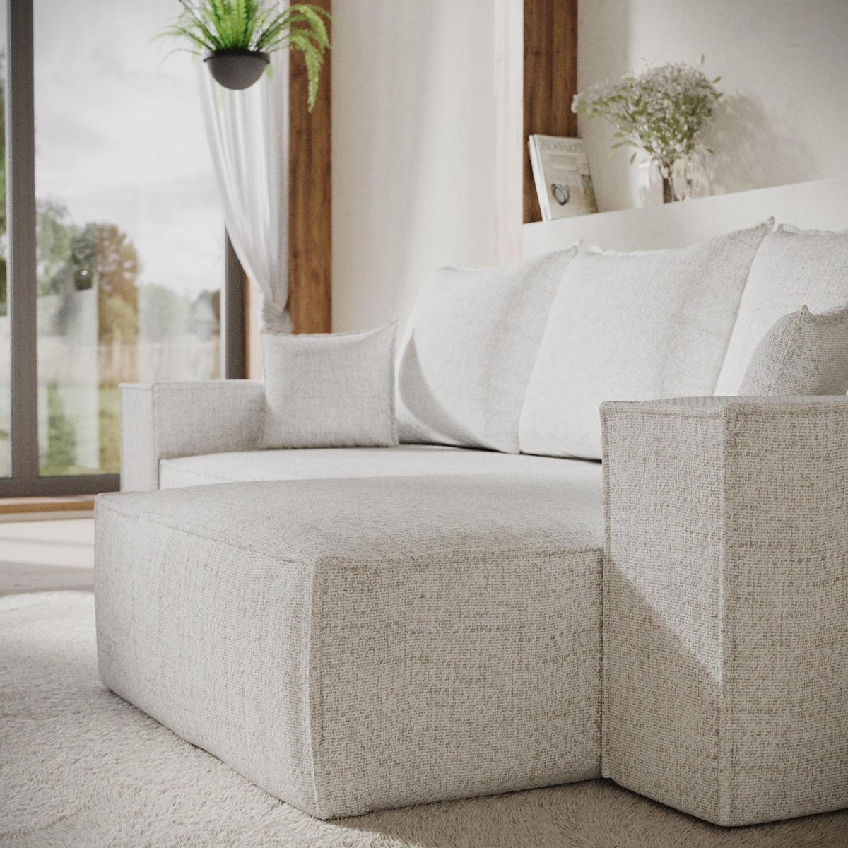 ECKSOFA SENSO mit Schlaffunktion Creme im Neve Stoff - Creme/Schwarz, Holz/Holzwerkstoff (255/148cm) - AltaBeds