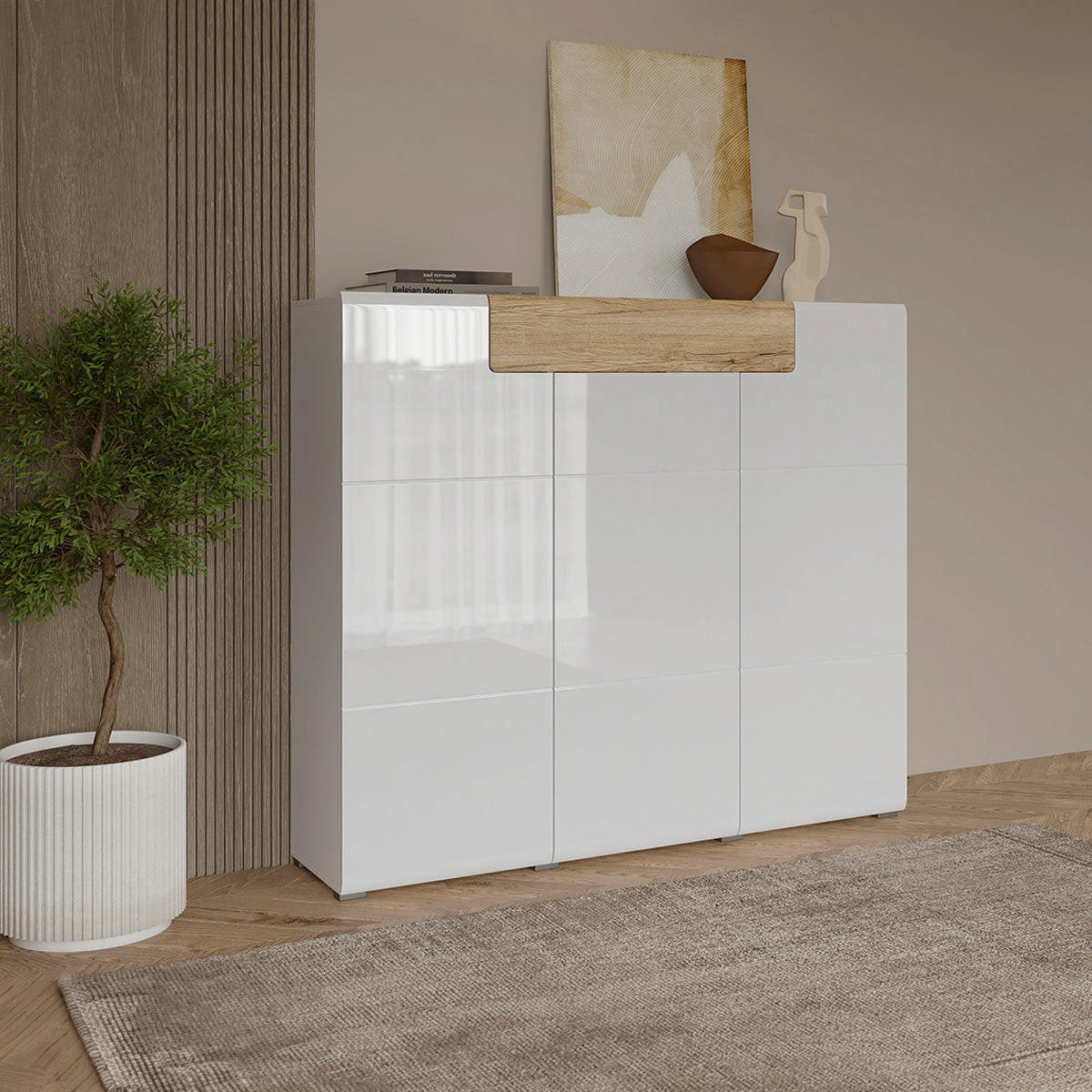 SIDEBOARD Jules Weiß und Holz - Weiß, Holzwerkstoff (147/131/39cm) - Petits-meubles