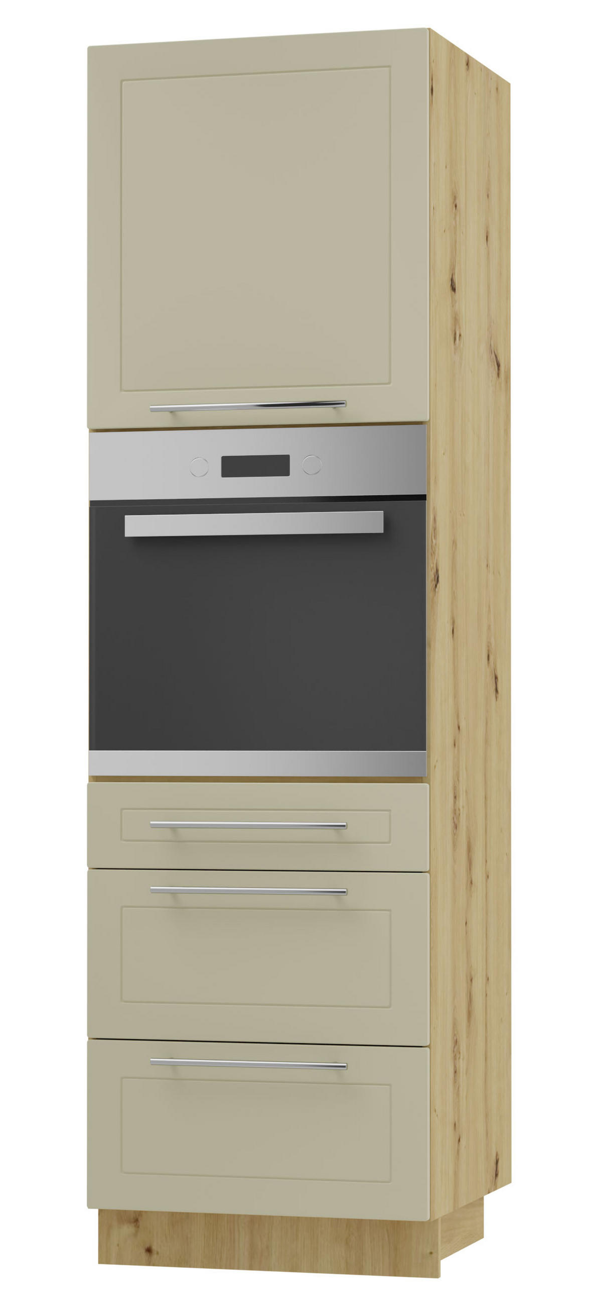 BACKOFEN-HOCHSCHRANK Kvantum D14/RU/3M Vanille Matt / Eiche Artisan Matt 60 / 59 / 207cm - Creme/Eiche Artisan, Holz/Holzwerkstoff (60/207/59cm) - Feldmann-Wohnen