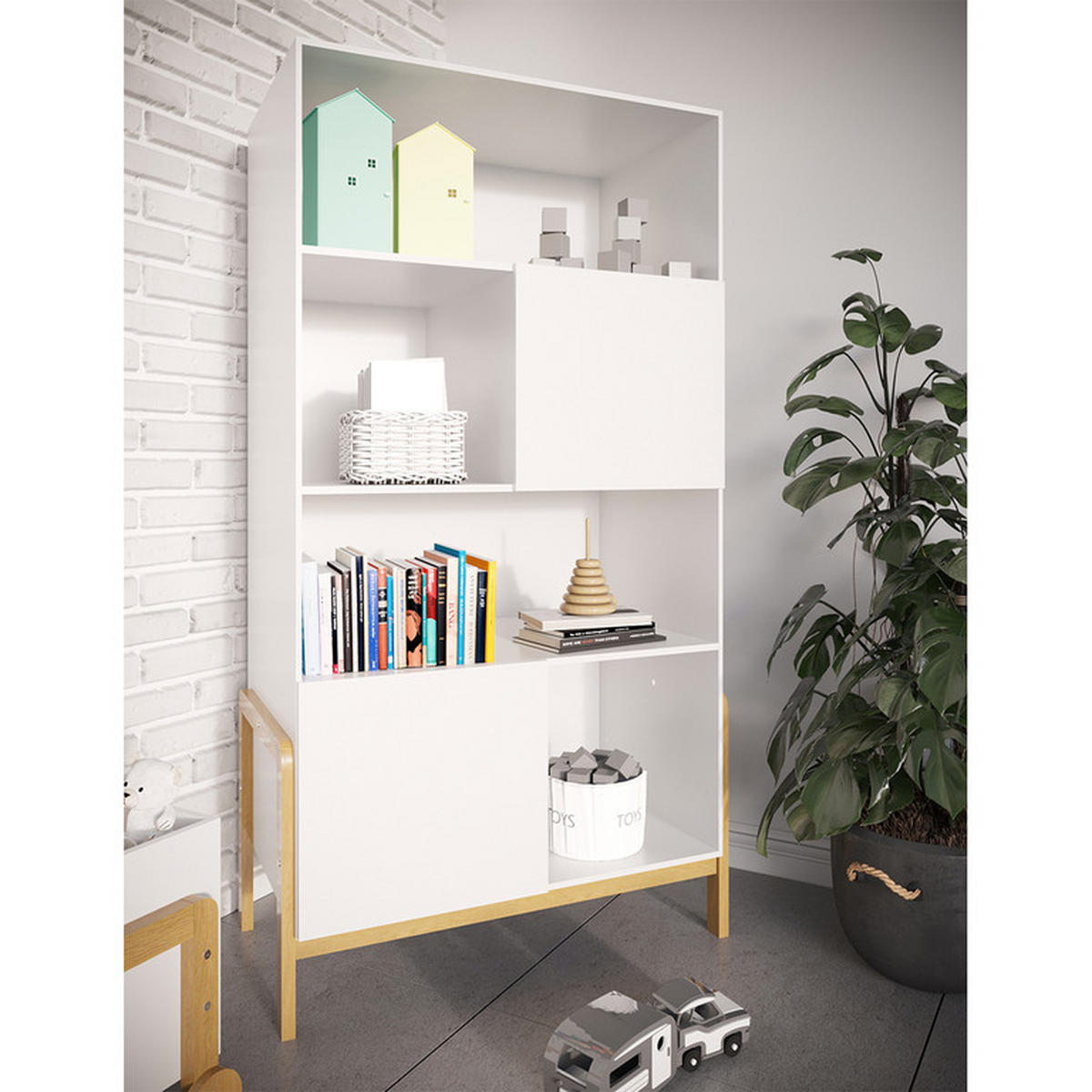 BÜCHERREGAL Weiß und Holz - Weiß, Holzwerkstoff (90/160/40cm) - Petits-meubles
