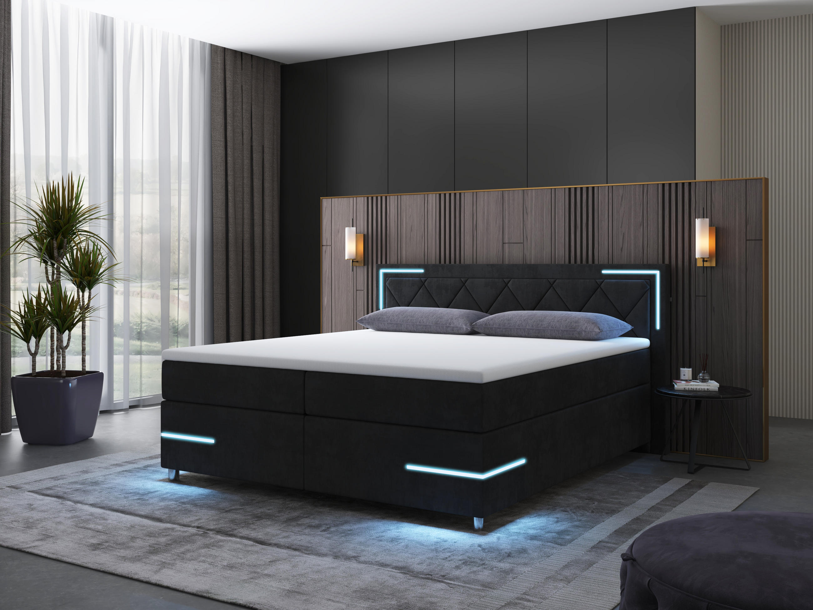 BOXSPRINGBETT Arizona Schwarz 160/200 cm H2/H3 Samt - Schwarz, Textil (160/200cm) - wonello