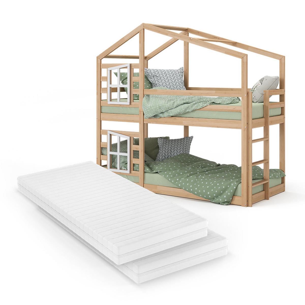 ETAGENBETT Maja Braun 90x200 cm mit 2 Matratzen - Braun, Holz (90/200cm) - VitaliSpa