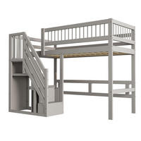 HOCHBETT aus Massivholz 90x200 cm in Grau mit Aufbewahrungstreppe - Grau, Holz (90/200cm) - Modfu