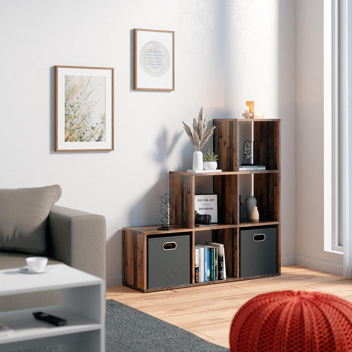 TREPPENREGAL Antikholz 107.2 x 107.8 cm - Eichefarben, Holzwerkstoff (107.2/107.8/29cm) - Vicco