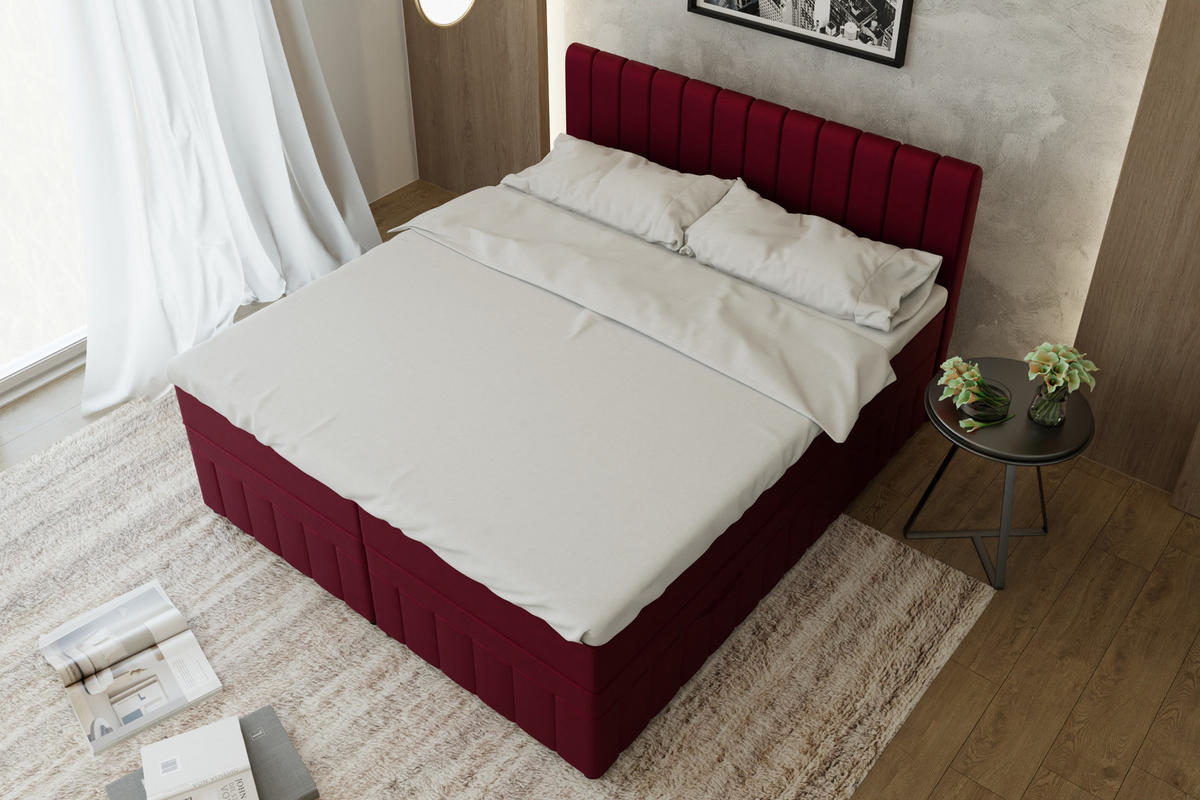 BOXBETT AVALON 180 x 200 cm mit Bettkasten und Topper - Rot - Rot, Holz - Panda Möbel