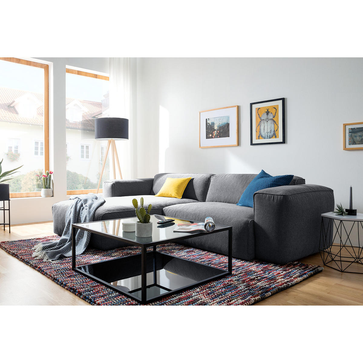 1,5-SITZER ECKSOFA mit Longchair - Schwarz/Grau, Kunststoff/Textil (260/173cm) - home24