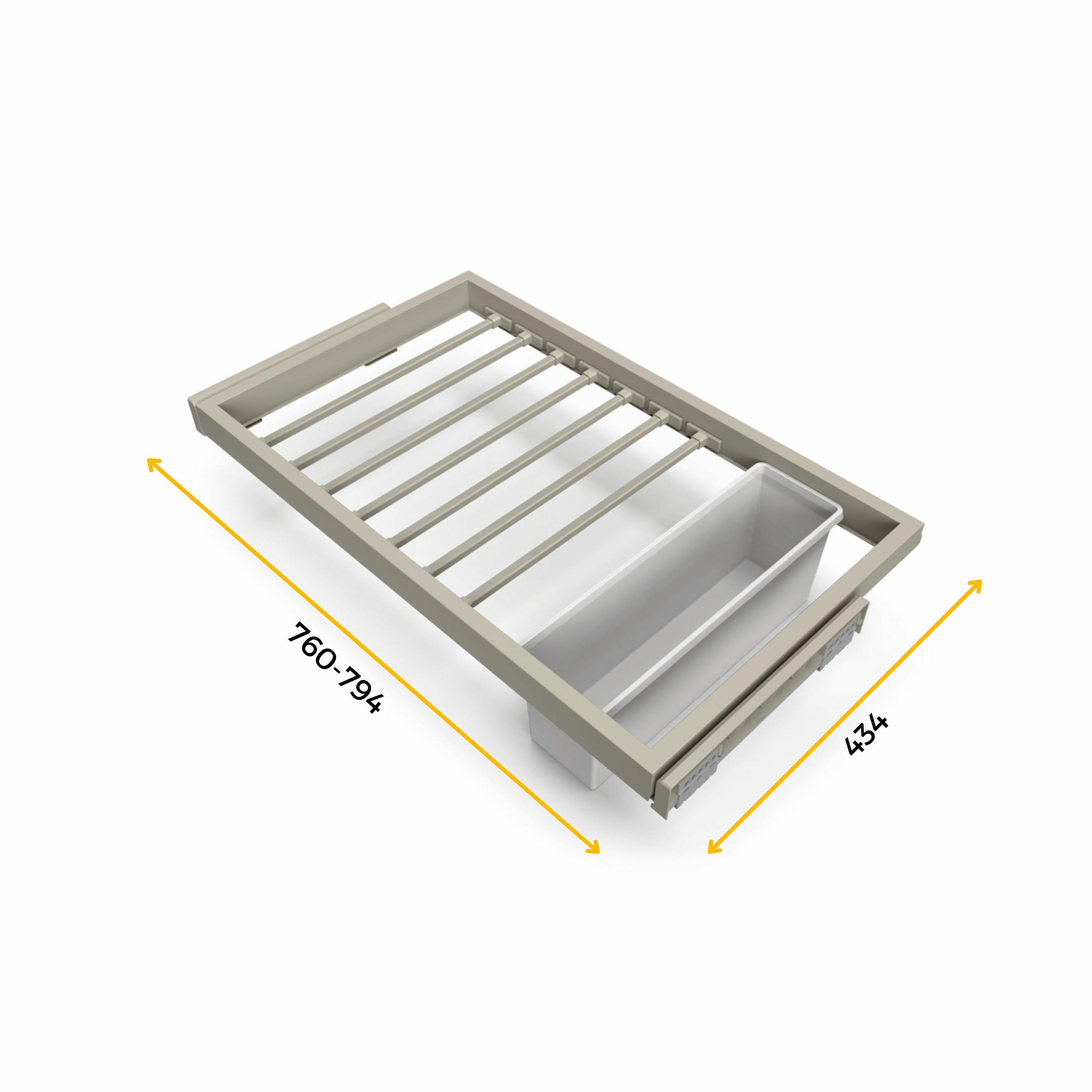 HOSENTRÄGER, 1 Tablett und 1 sanft schließenden Gleitrahmen für Kleiderschränke, verstellbar, Modul 800mm, Steingrau 7er-set - Grau, Kunststoff (77.5/15/52.5cm) - EMUCA