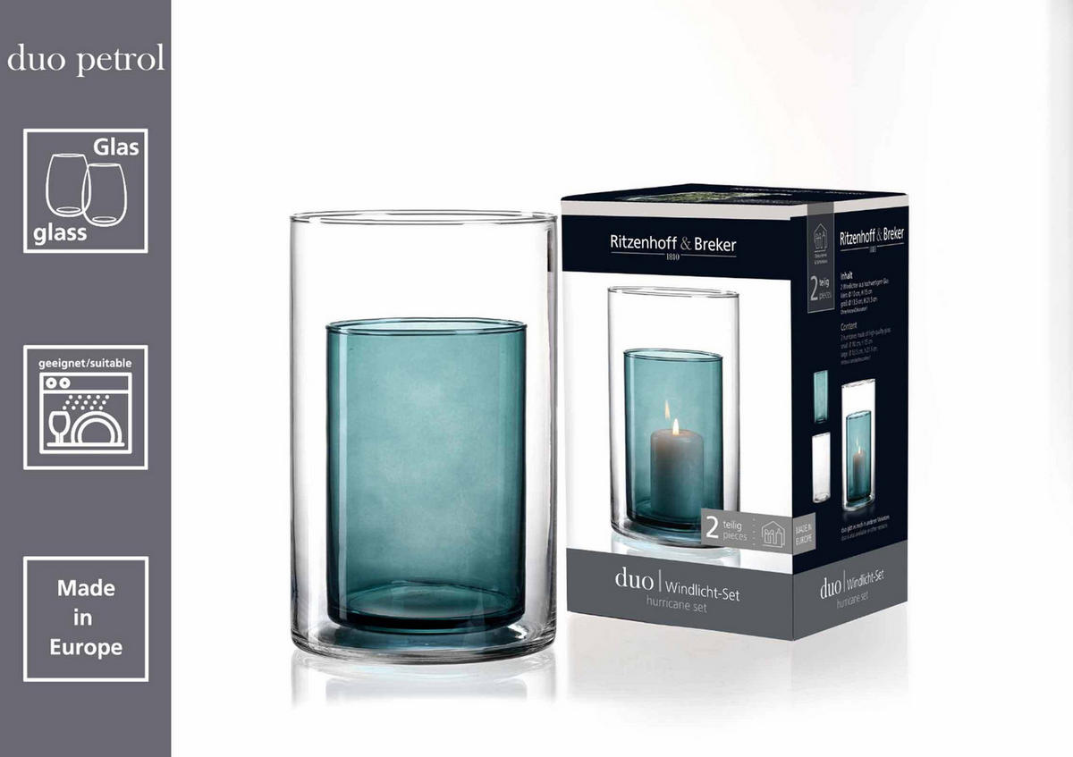 WINDLICHTER-SET Duo bunt - Multicolor, Glas (2/2/2cm) - Ritzenhoff Breker