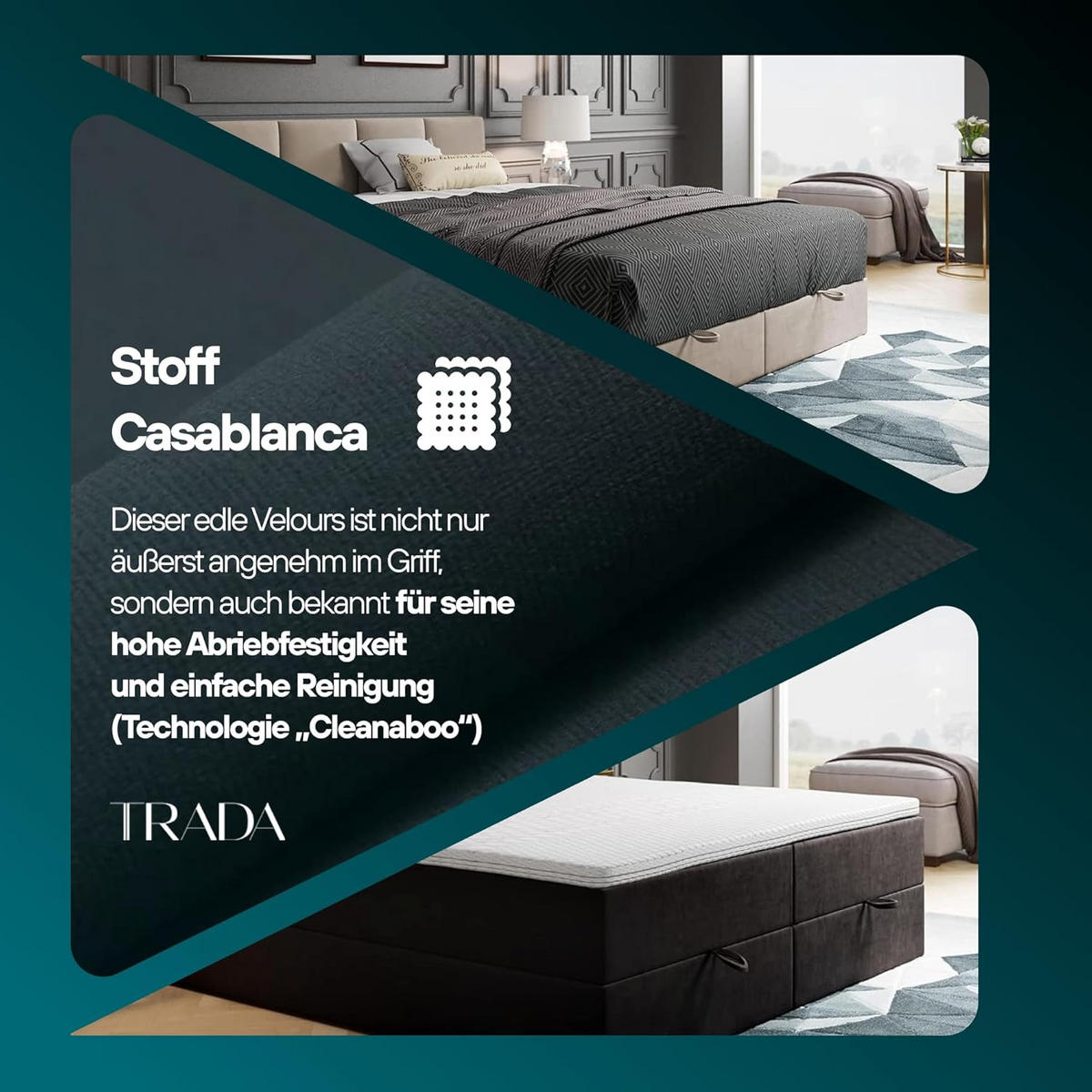 BOXBETT mit Bettkasten und Bonellmatratze - ROYAL - Elegant Bett mit Topper - 140x200 cm - Dunkelgrau - Dunkelgrau, Holzwerkstoff/Kunststoff (140/200cm) - Trada