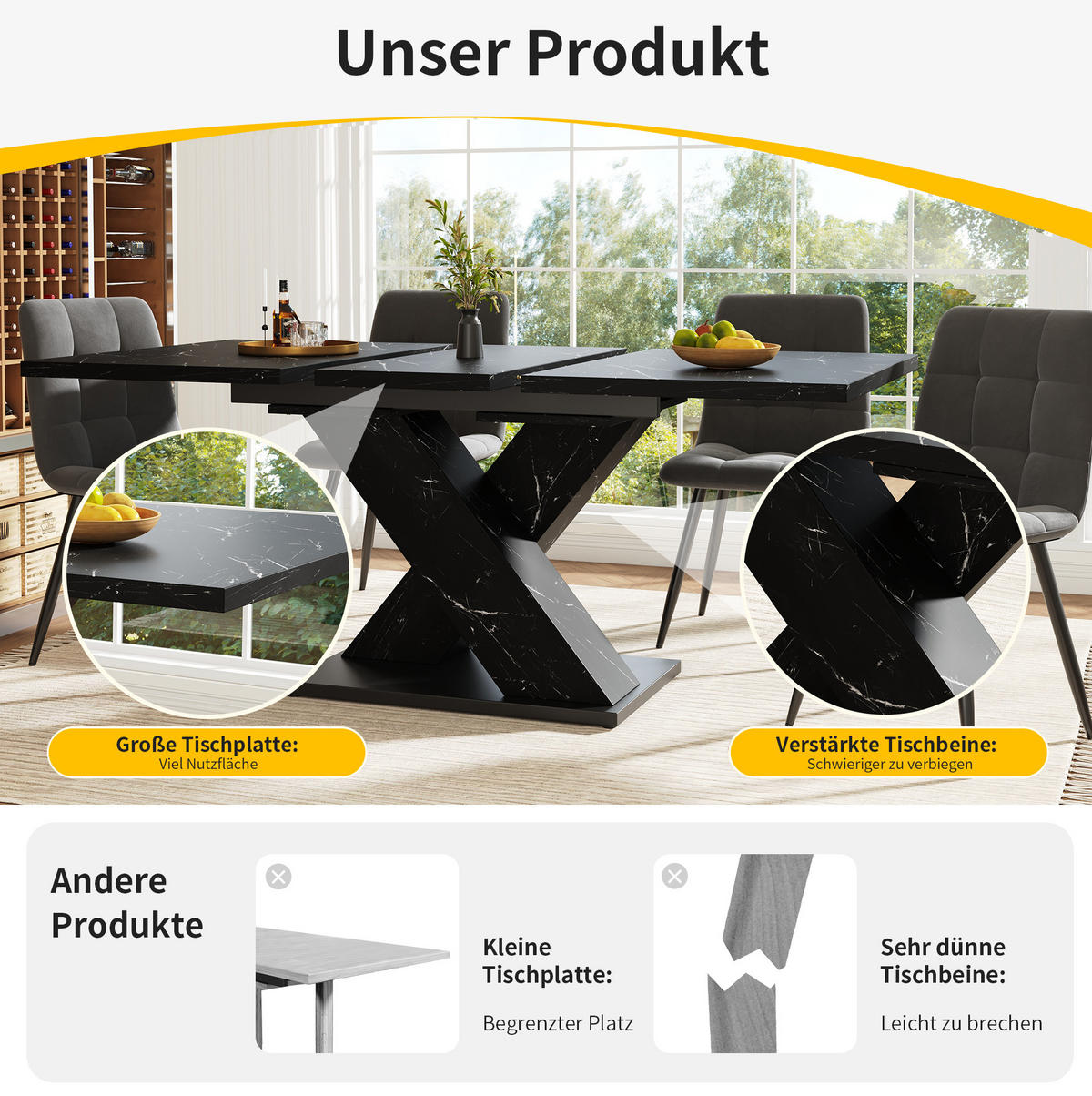 ESSTISCH 119,5-159/75/80 cm Schwarz aus MDF mit Ausziehfunktion - Schwarz, Holzwerkstoff (119/80/75cm) - OKMYHOME