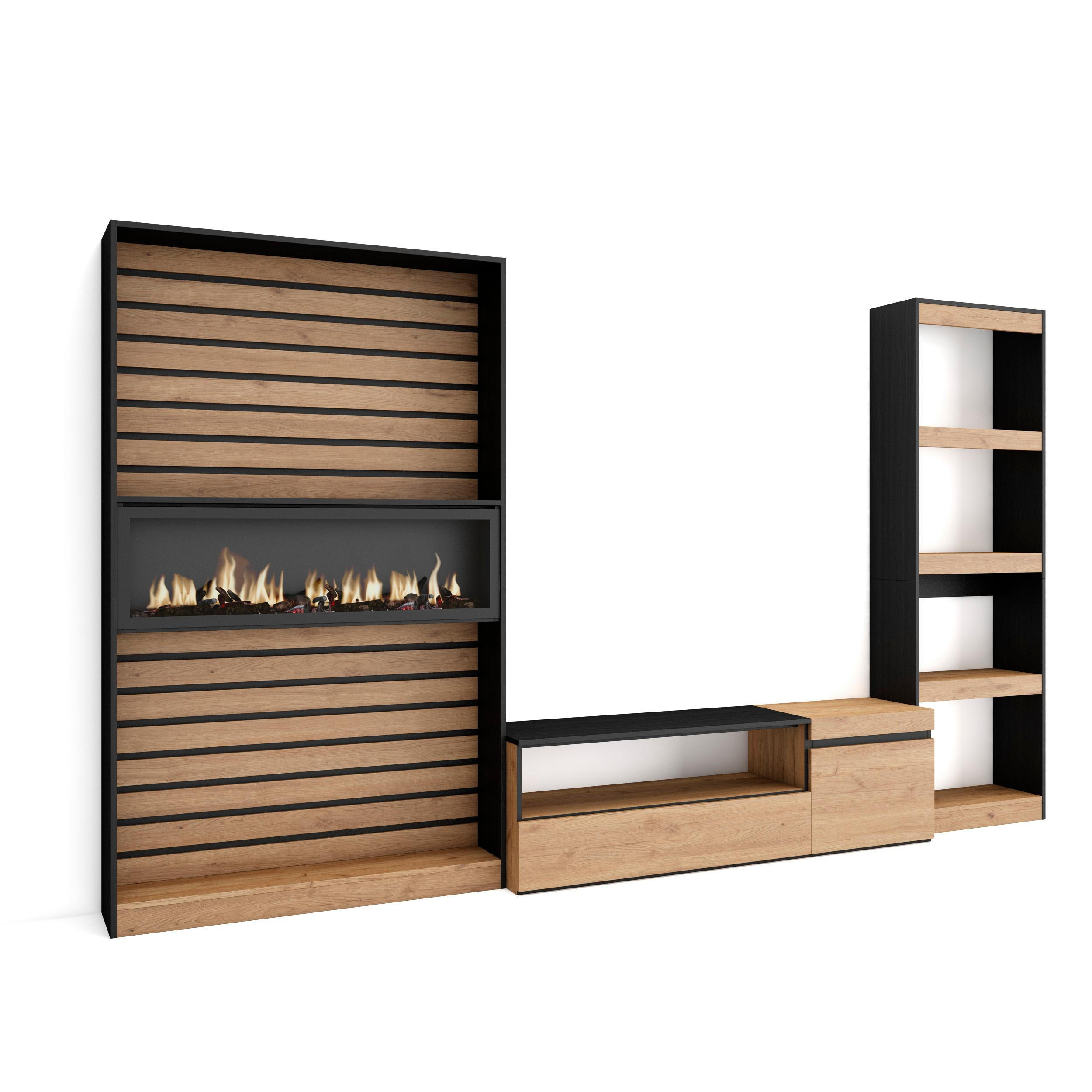 Skraut Home Wohnwand Eiche, Schwarz 320x186x35 cm