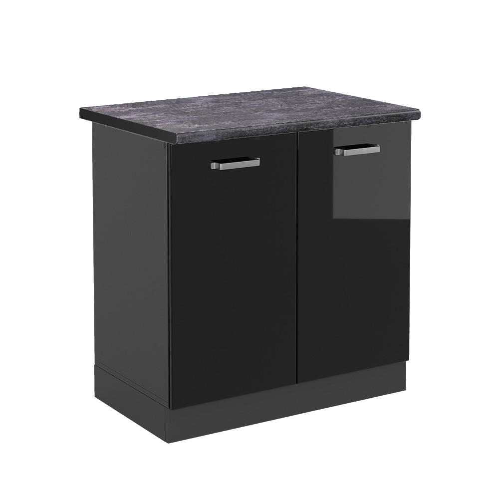 SPÜLENUNTERSCHRANK R-Line Schwarz Hochglanz 80 cm, AP Anthrazit - Schwarz Hochglanz/Anthrazit, Holzwerkstoff (80/81.6/60cm) - Vicco