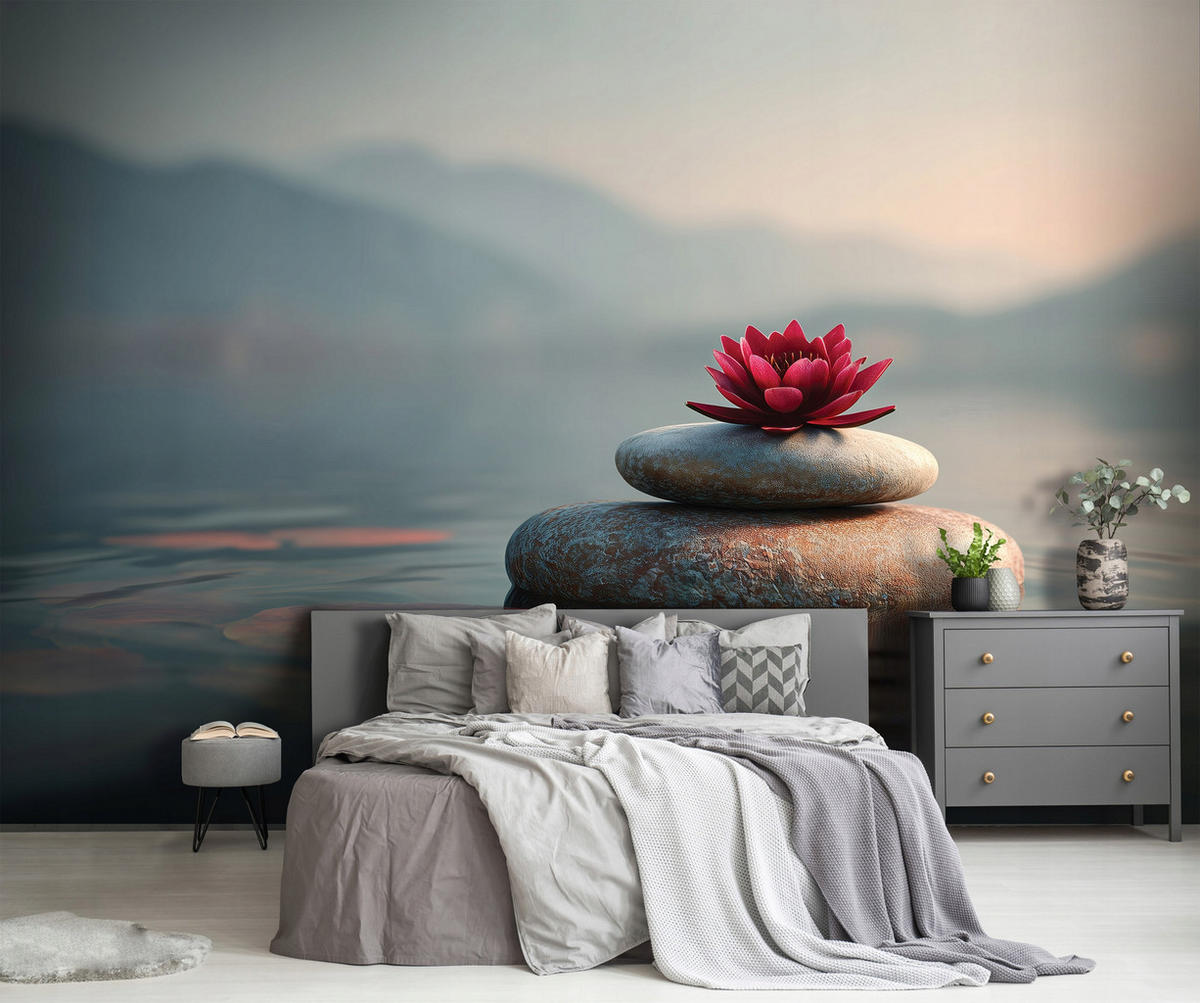 FOTOTAPETE Blumen Steine Grau 400x280 cm - Multicolor, Papier (400/280cm) - Wallarena