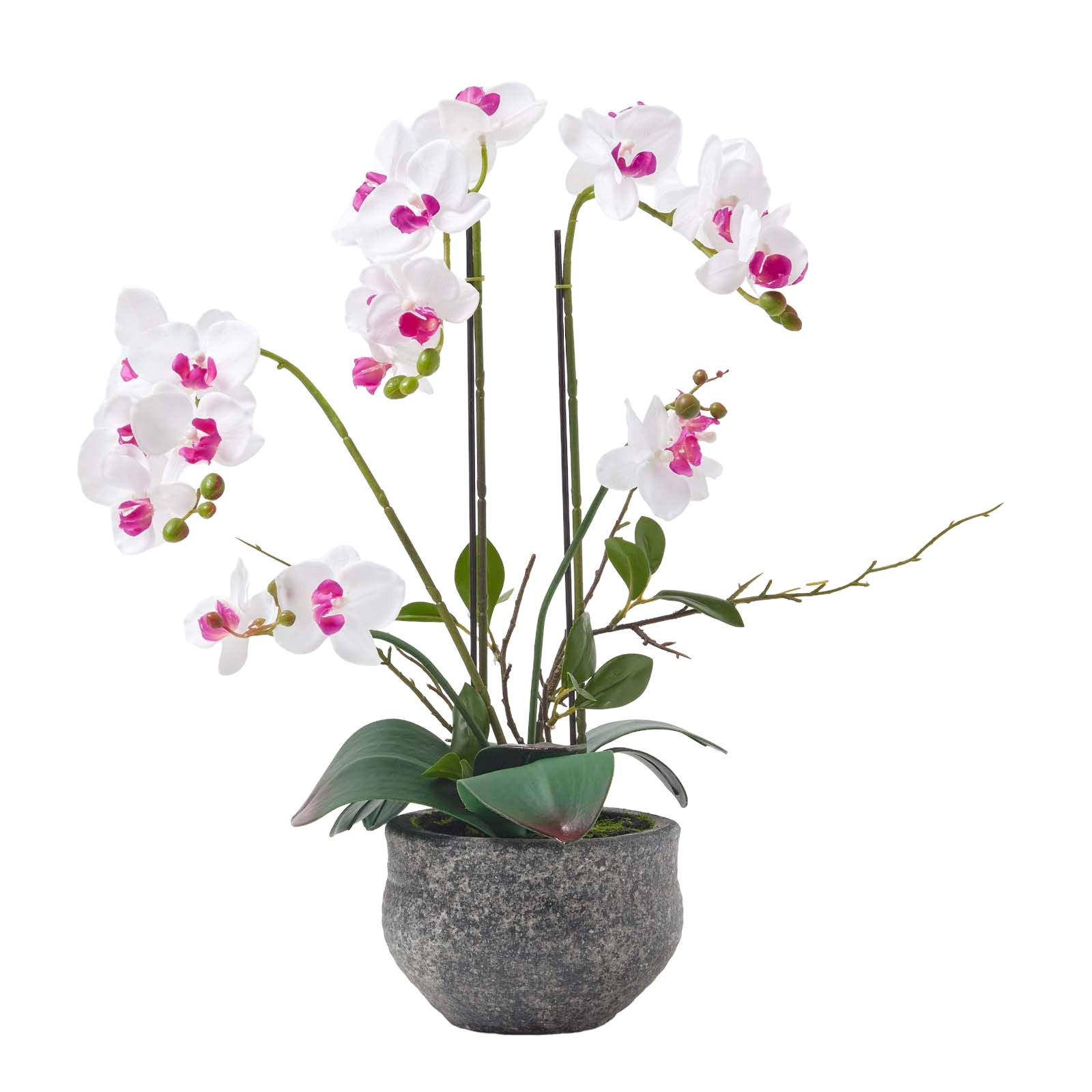 KUNSTBLUME Orchidee weiß-pink im Deko-Topf, 52 cm - Weiß, Kunststoff (52cm) - Homescapes