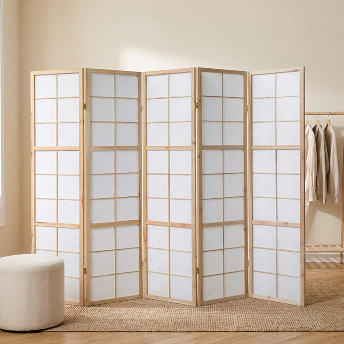 PARAVENT 5-tlg. 220/175 cm Braun Shoji - Braun, Holz (220/175/2cm) - Homestyle4u