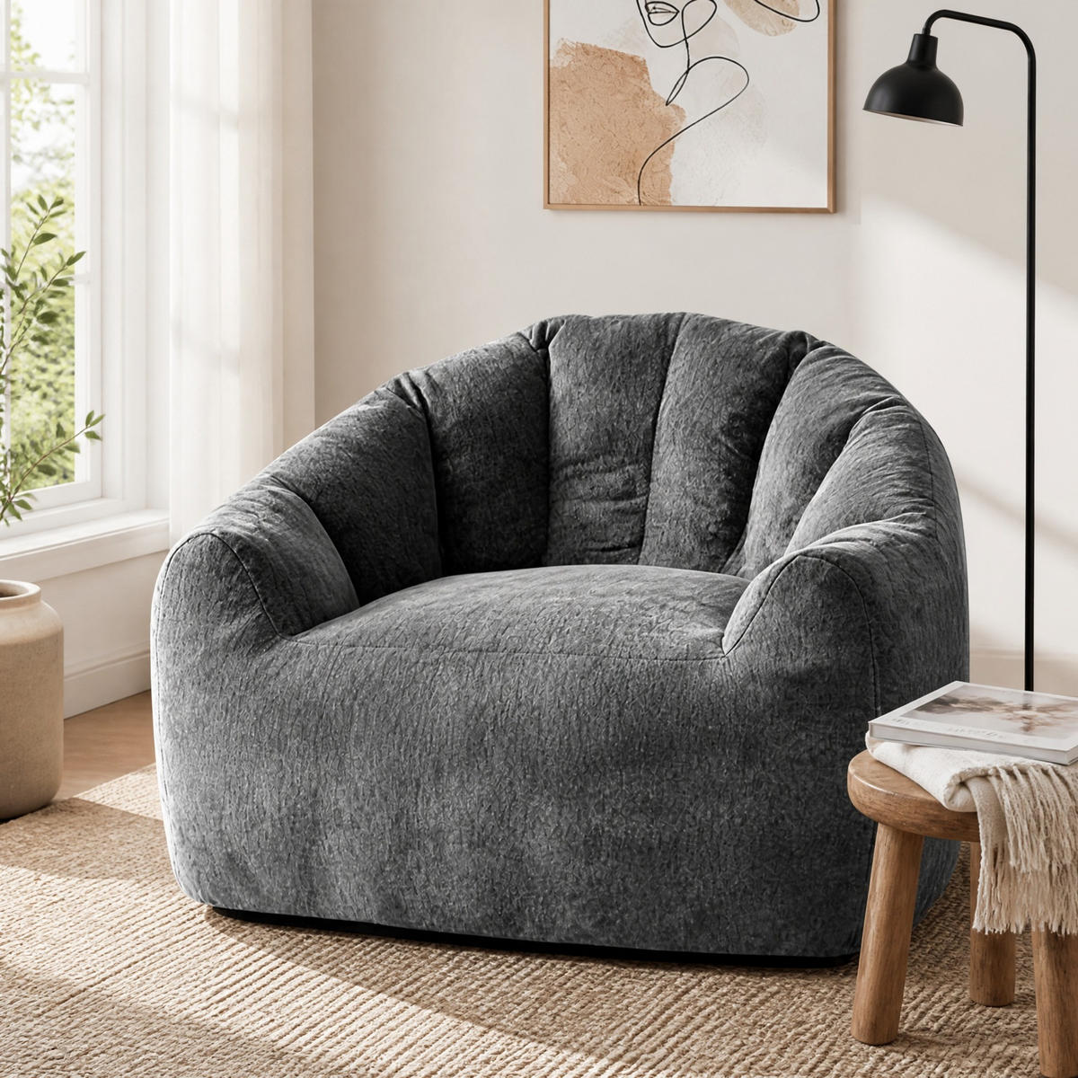 SITZSACK rund Flanell Grau - Grau, Kunststoff (99/64.7/86.3cm) - Beauniv