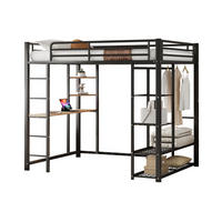 HOCHBETT 140/200 cm aus Metall und MDF mit Schreibtisch und Kleiderstange Schwarz - Schwarz, Metall (140/200cm) - Modenvie