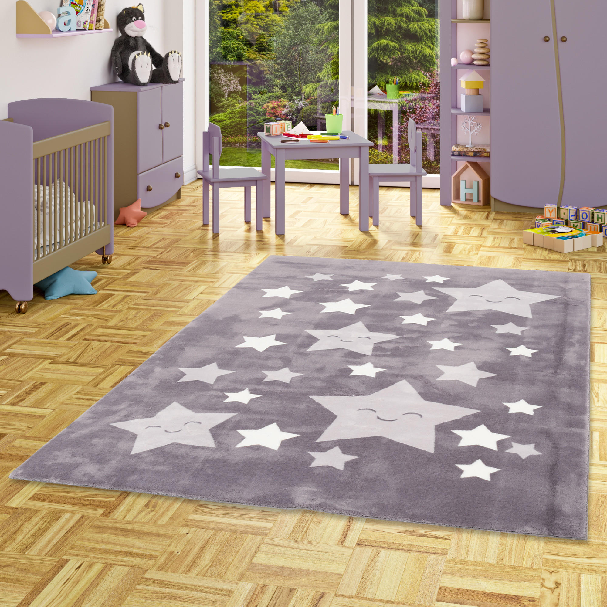 SUPER SOFT FELLTEPPICH PEARL KIDS STERNE - Grau, Textil (140/200cm) - Pergamon