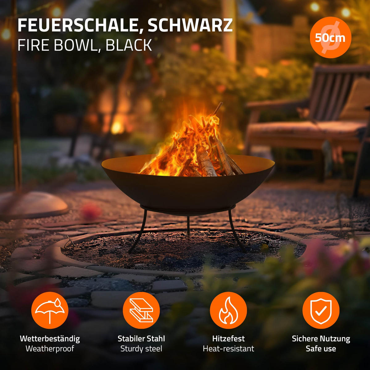 FEUERSCHALE - Schwarz, Metall (50/24/50cm) - ECD-Germany