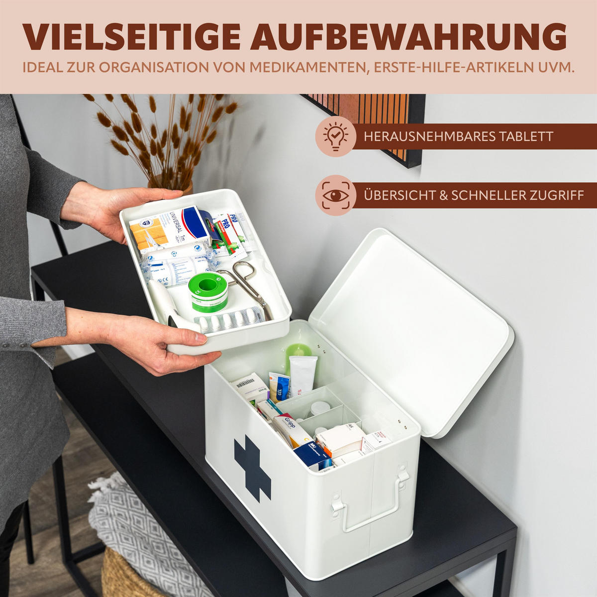 MEDIZINBOX, weiß, Metall - Weiß, Metall (32.5/20.5/20cm) - eluno