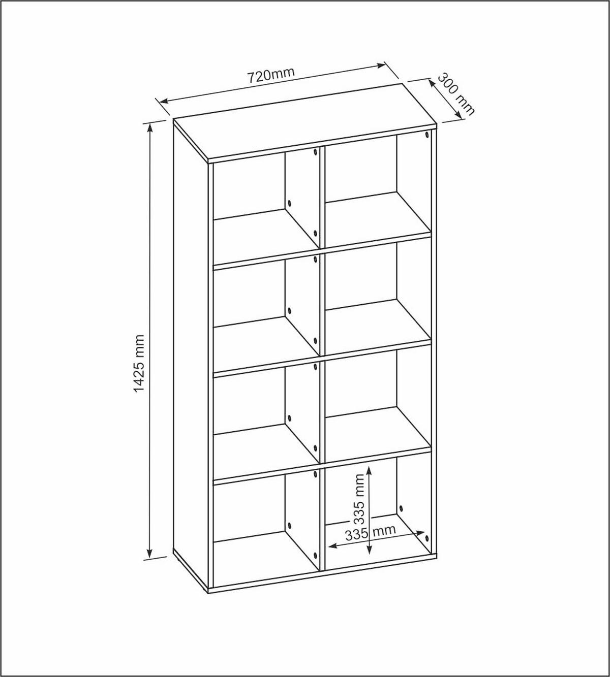 BÜCHERREGAL mit 8 Fächern 72 cm Weiß 72x30x142 cm - Weiß, Holzwerkstoff (72/142.5/30cm) - Mobelsta