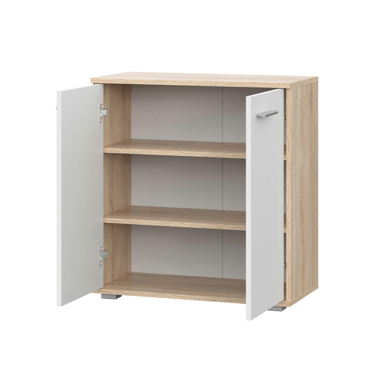 SIDEBOARD FAUSKE KOM1-2D Eiche Sonoma Weiß - Silberfarben/Weiß, Holzwerkstoff/Kunststoff (69/74/34cm) - Komodee