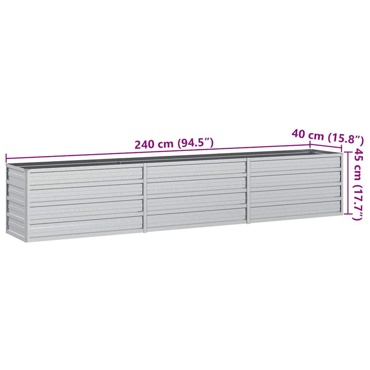 HOCHBEET 240/40/45 cm, aus Verzinkter Stahl, Silber - Silberfarben, Metall (40/45/240cm) - vidaXL