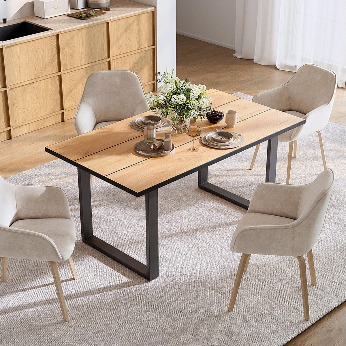 JÍDELNÍ STŮL Avido Zlatý mocný dub - medově dubová/černá, kompozitní dřevo (160/90/75cm) - Vicco