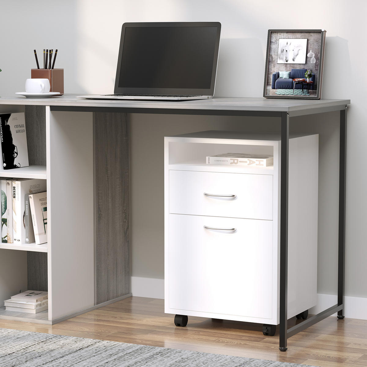ROLLCONTAINER DE-14389 mit Schublade und Schrank Weiß - Weiß, Holzwerkstoff (35/60/40cm) - ComfortXL