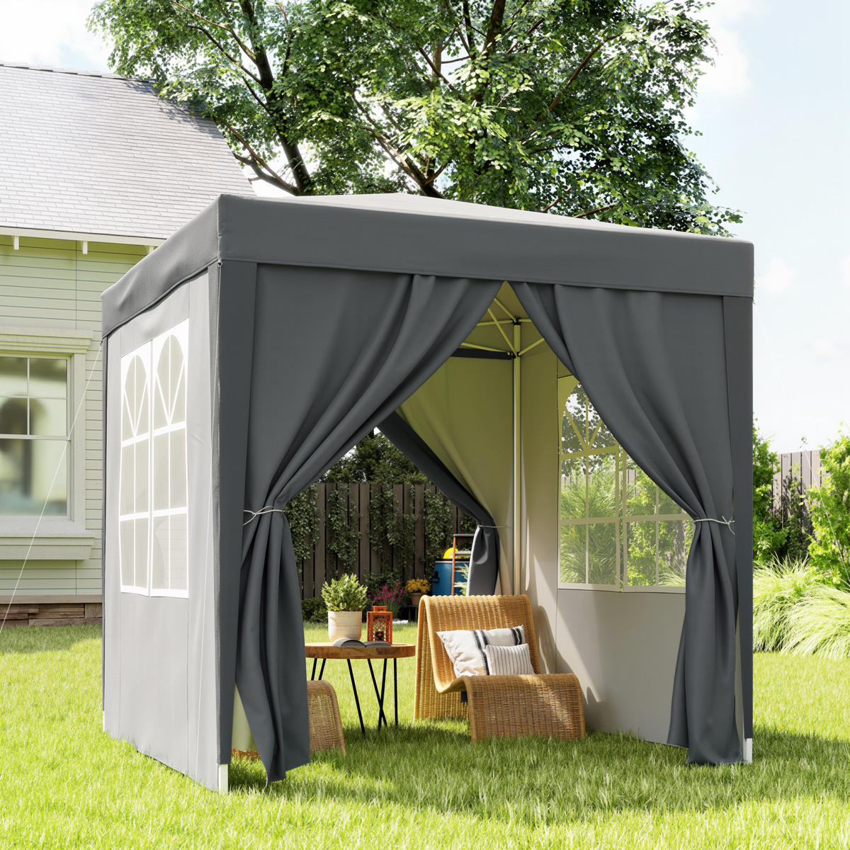 PAVILLON DE-13998 Pop-up 2/2 m, höhenverstellbar, UV-Schutz Grau - Grau, Metall (200/240/200cm) - ComfortXL