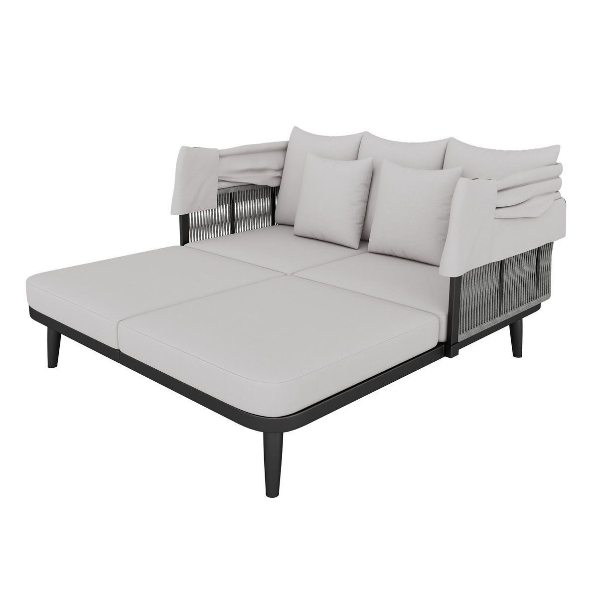 SONNENLIEGE aus Polyester 146x151x145cm in Grau mit einziehbarer Markise - Grau, Textil (152/145/146cm) - Modfu