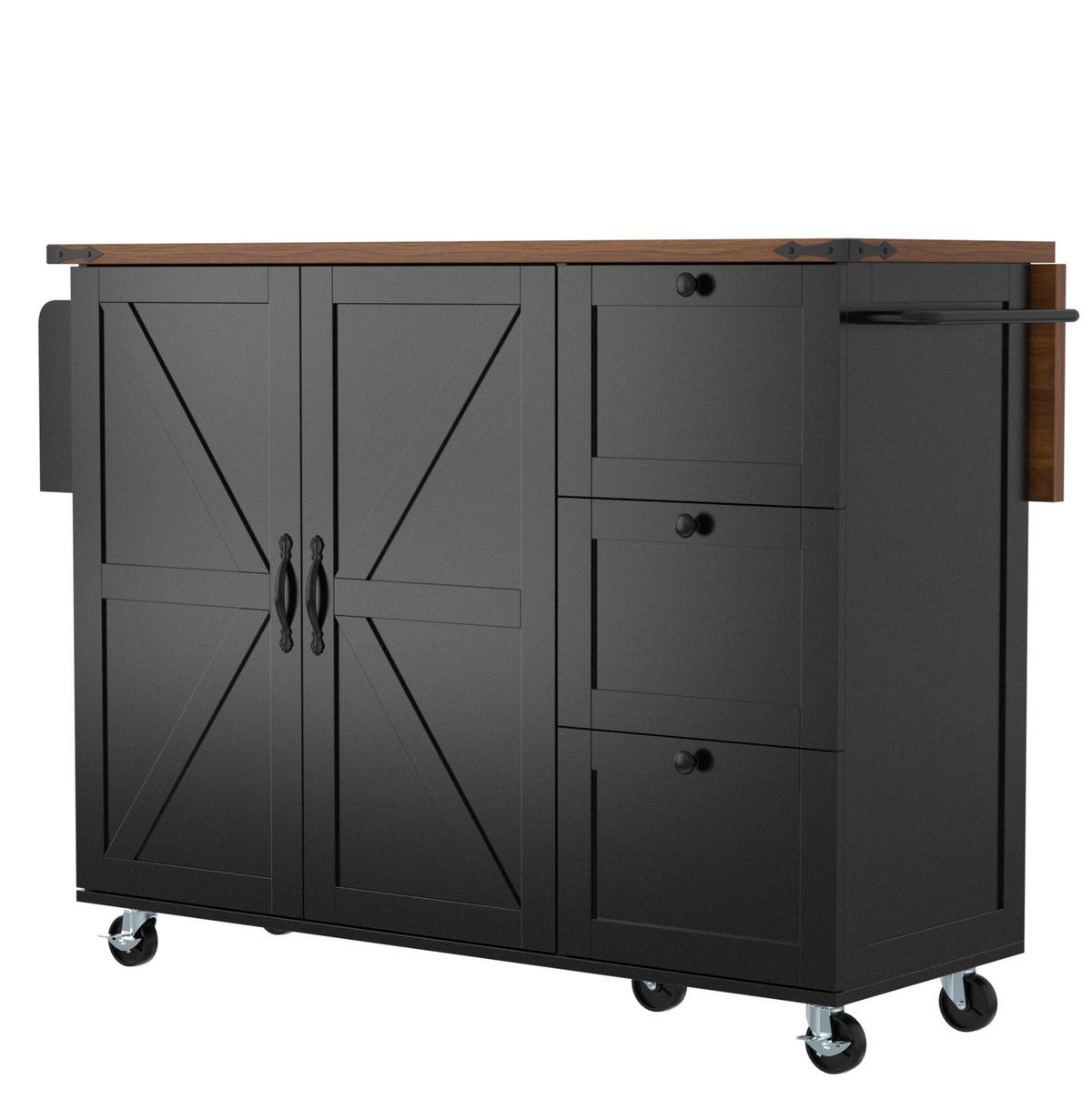 KÜCHENINSEL 140/45/92,5 cm schwarz aus MDF mit Klappplatte - Schwarz, Holzwerkstoff (140/92.5/45cm) - OKWISH