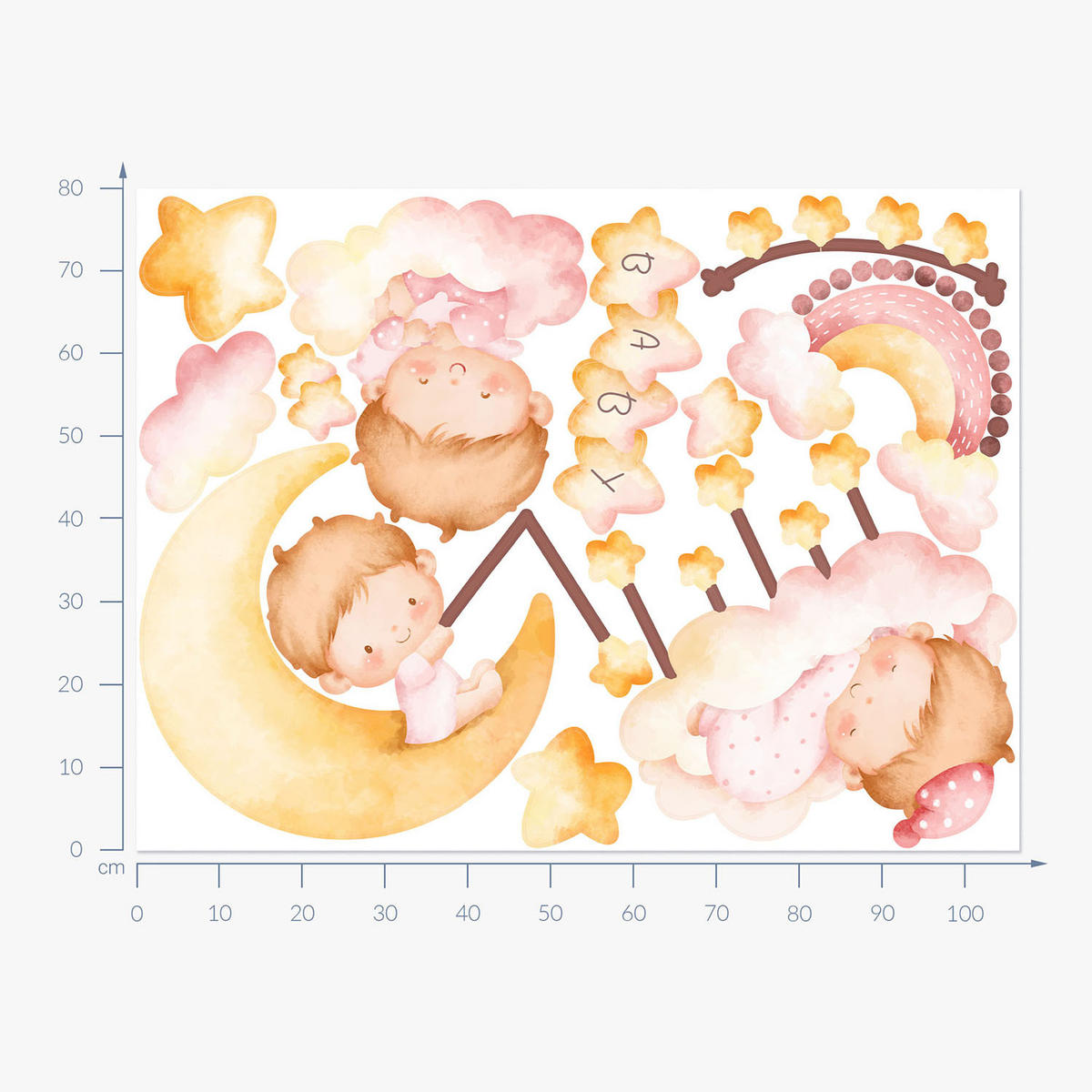 WANDAUFKLEBER 80x106cm - Babys auf den Wolken - Multicolor, Kunststoff (80/106/0.1cm) - Wallfluent