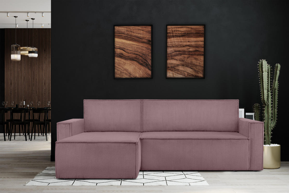 ECKSOFA-LINKS/RECHTS NAPI Schlaffunktion mit Cordbezug, lila - Violett/Schwarz, Textil (246/148cm) - KONSIMO®