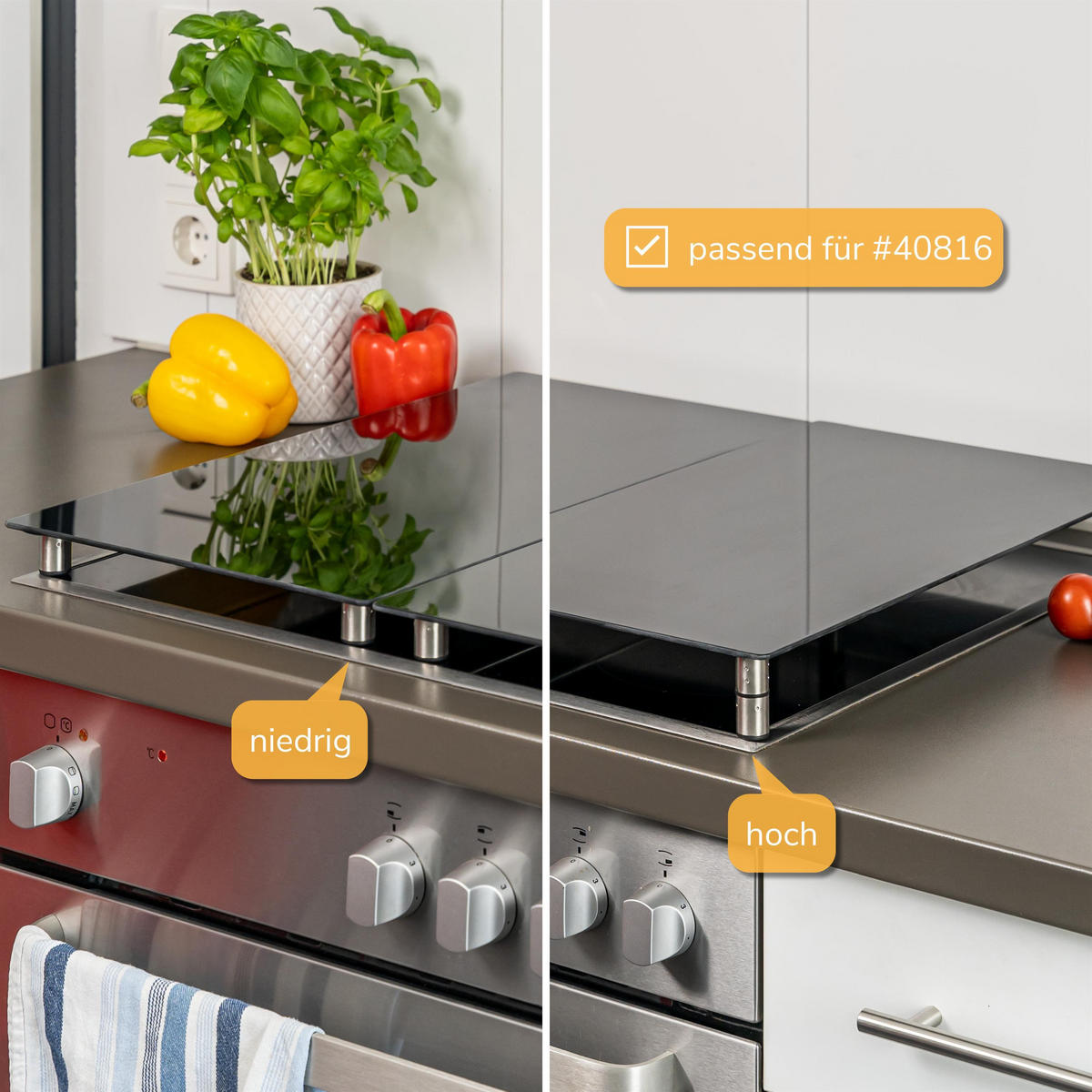 HERDABDECKPLATTEN-ERSATZFUSS 4er-Set - Edelstahlfarben, Metall (2/5.5/2cm) - bremermann