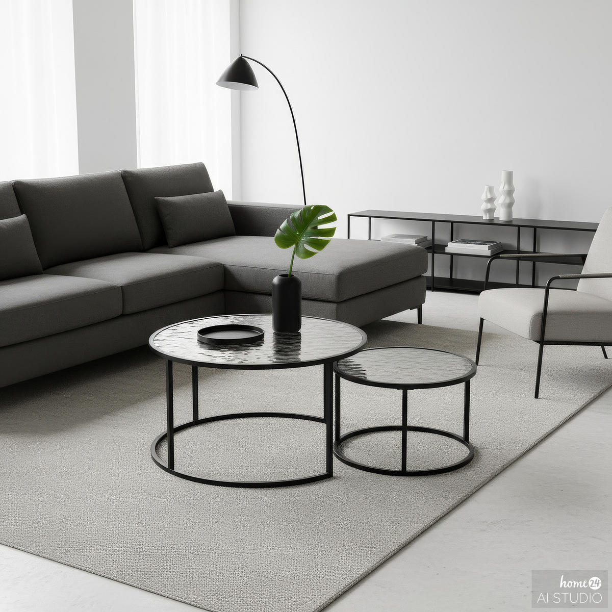 COUCHTISCH - 2-teilig - Silber / Schwarz - Metall - Silberfarben/Schwarz, Metall (80/80/45cm) - home24